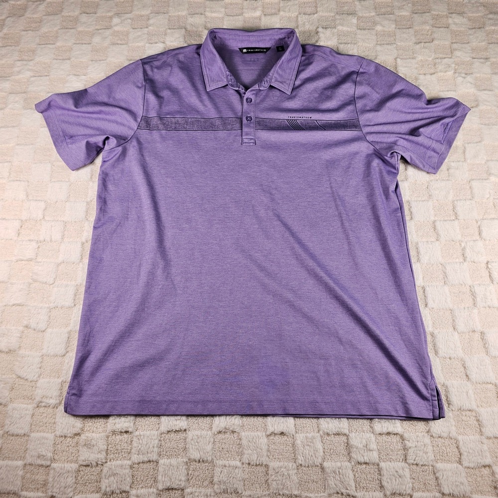 TravisMathew Mens XXL Purple Heathered Chest Stripe Short Sleeve Polo Shirt